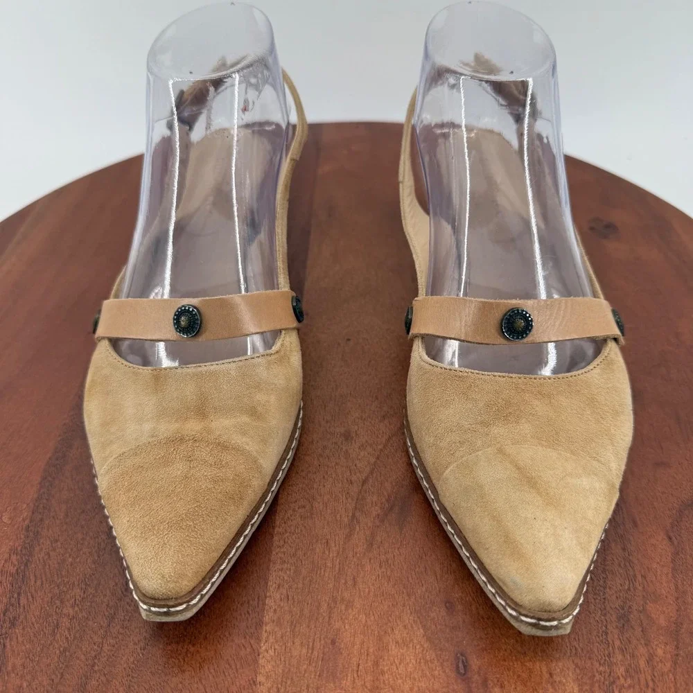 Sundance Tan‎ Suede Pointed Toe Slingback Heels  Size EU 38/Women 7.5-8 France
